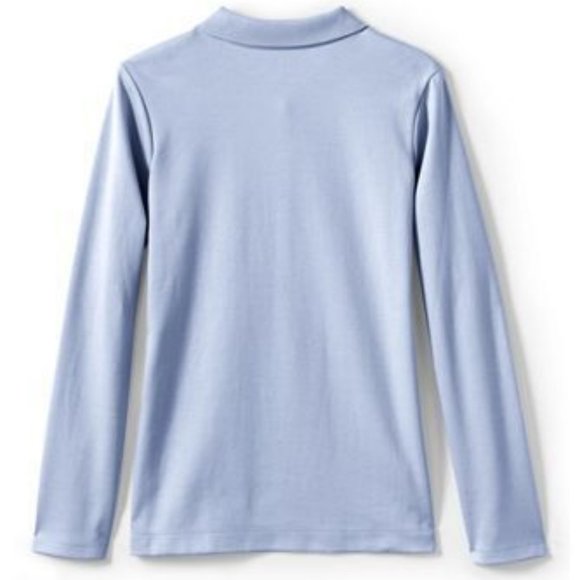 NWT LANDS' END‎ GIRLS LONG SLEEVE FEMININE FIT MESH POLO SHIRT BLUE MEDIUM - Picture 2 of 4